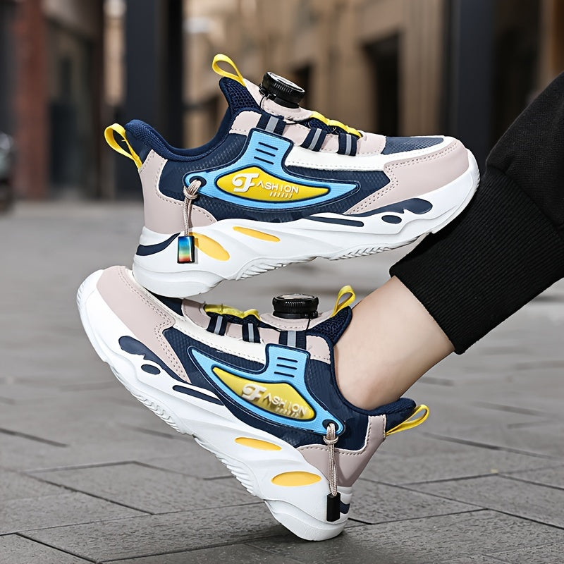 Zapatillas casuales para correr de microfibra y cuero sintético para niños con rayas y detalles coloridos