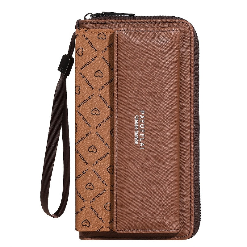 Vintage Women's Faux Leather Wallet with Wristlet Dual-Clasp Closure Zipper Card Slots Photo Pocket