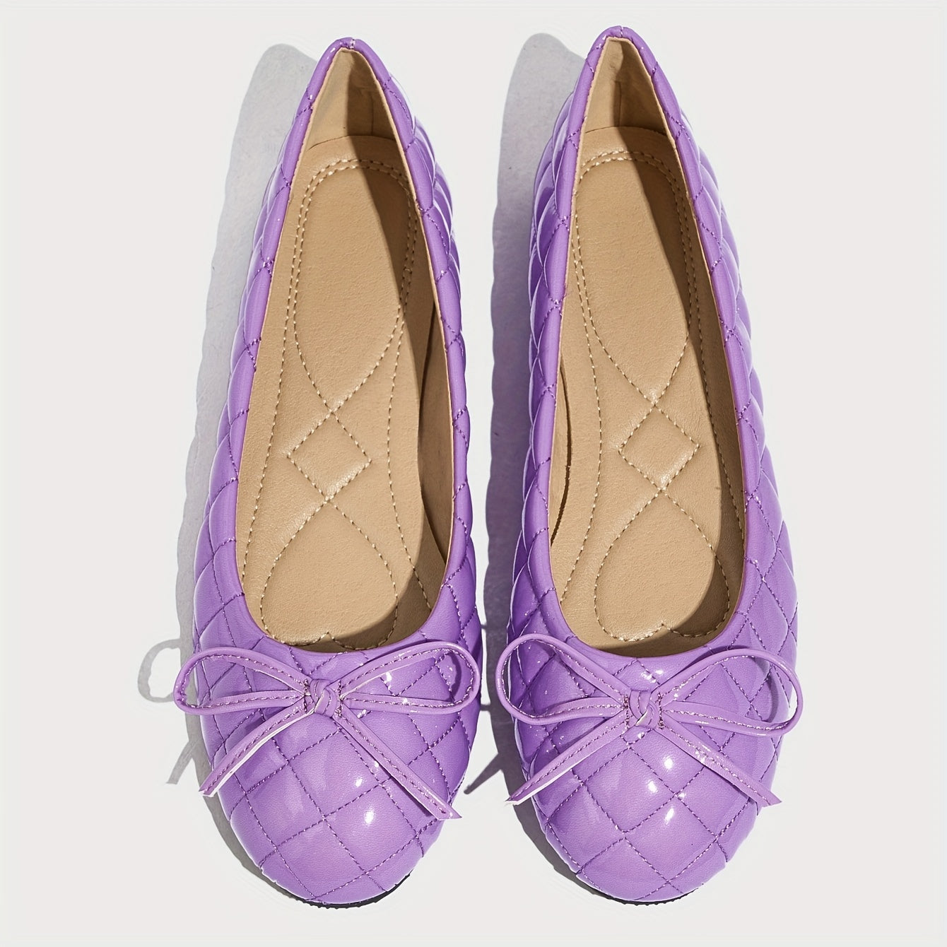 Women's Quilted Ballet Flats with Round Toe and Ankle Tie