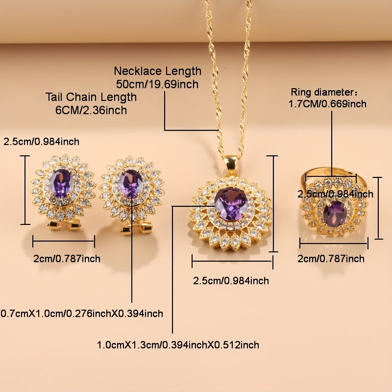 Sunflower Jewelry Set for Women 5-Piece Cubic Zirconia Necklace Earrings Ring Bracelet Gift