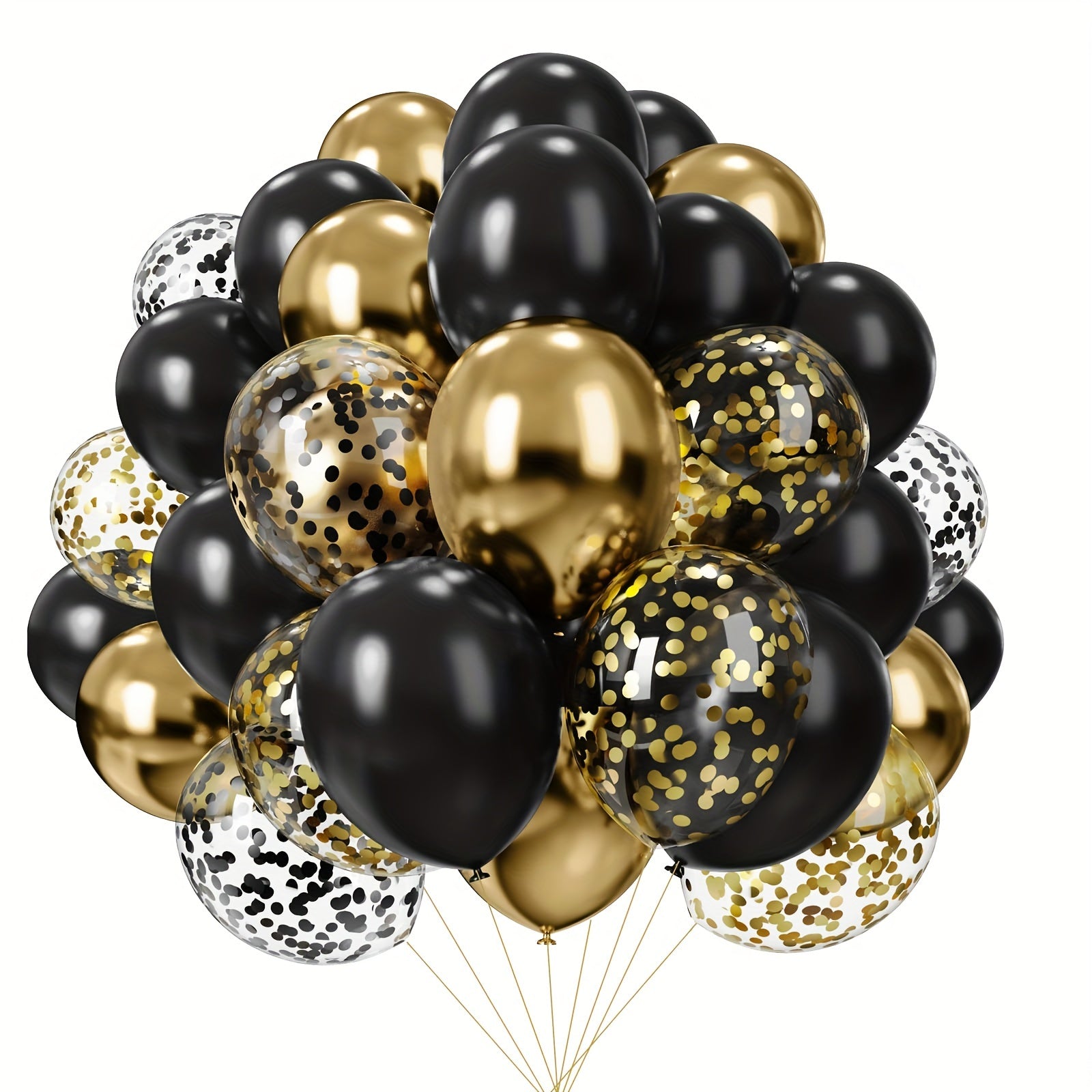 Black and Gold Confetti Latex Balloons for Celebrations Set of 52