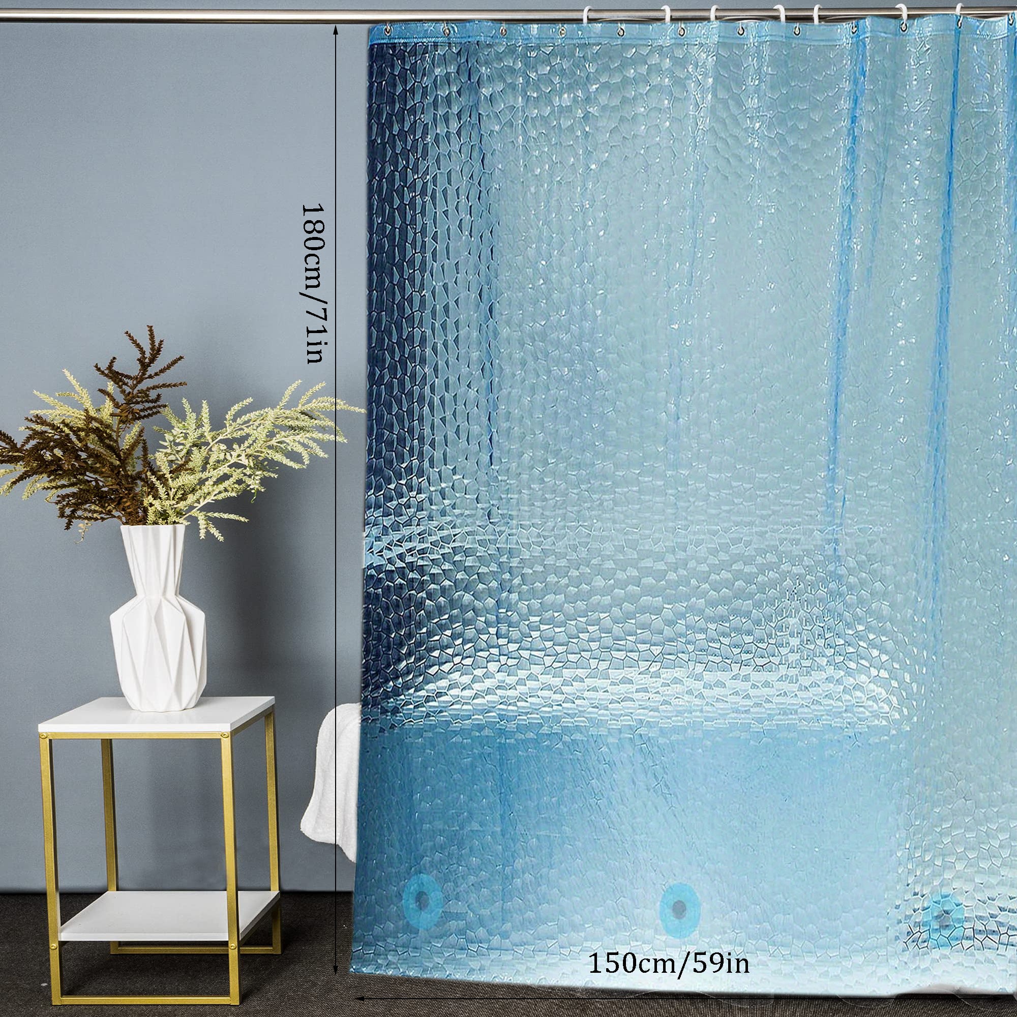 Blue Waterproof 3D Pebble Pattern Shower Curtain 72x72 Inches for Bathroom