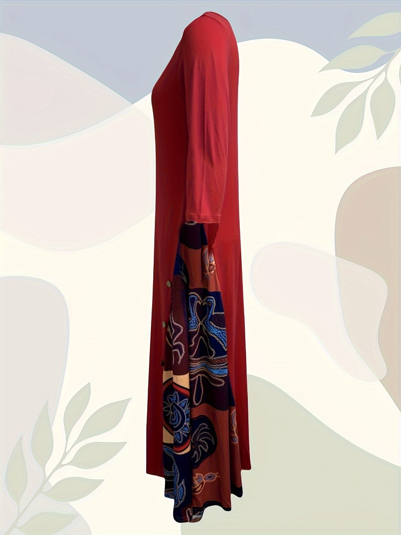 Women's Color Block Long Sleeve Dress with Crew Neck and Button Details for Fall Winter Spring