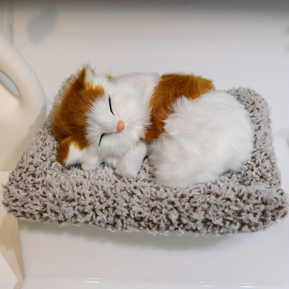 Fluffy Faux Fur Sleeping Cat Figurine for Ages 3+ in Mixed Color