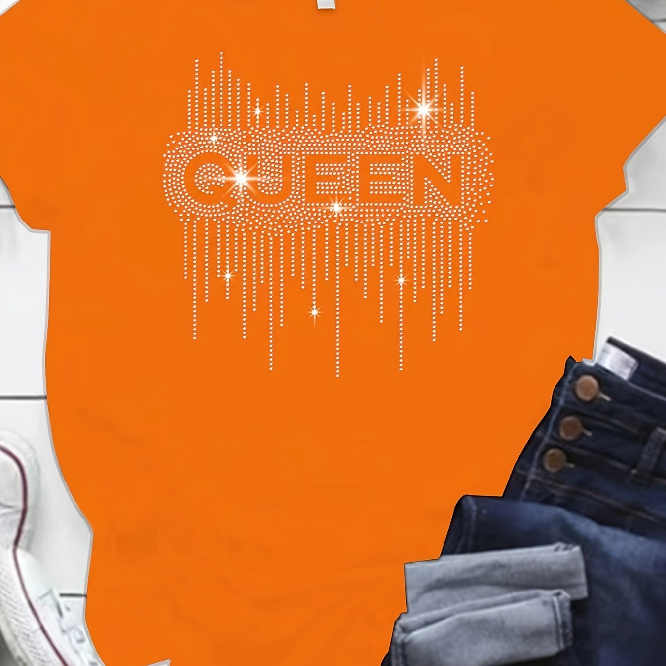 Plus Size Black Diamond Print T-Shirt with Half Sleeves Crew Neck Loose Fit for Women