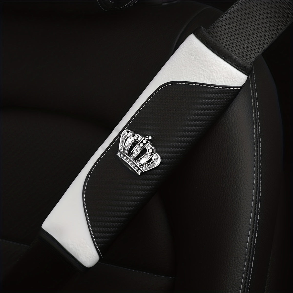 Universal Car Seat Belt Shoulder Pad Premium PU Leather Carbon Fiber Diamond Style