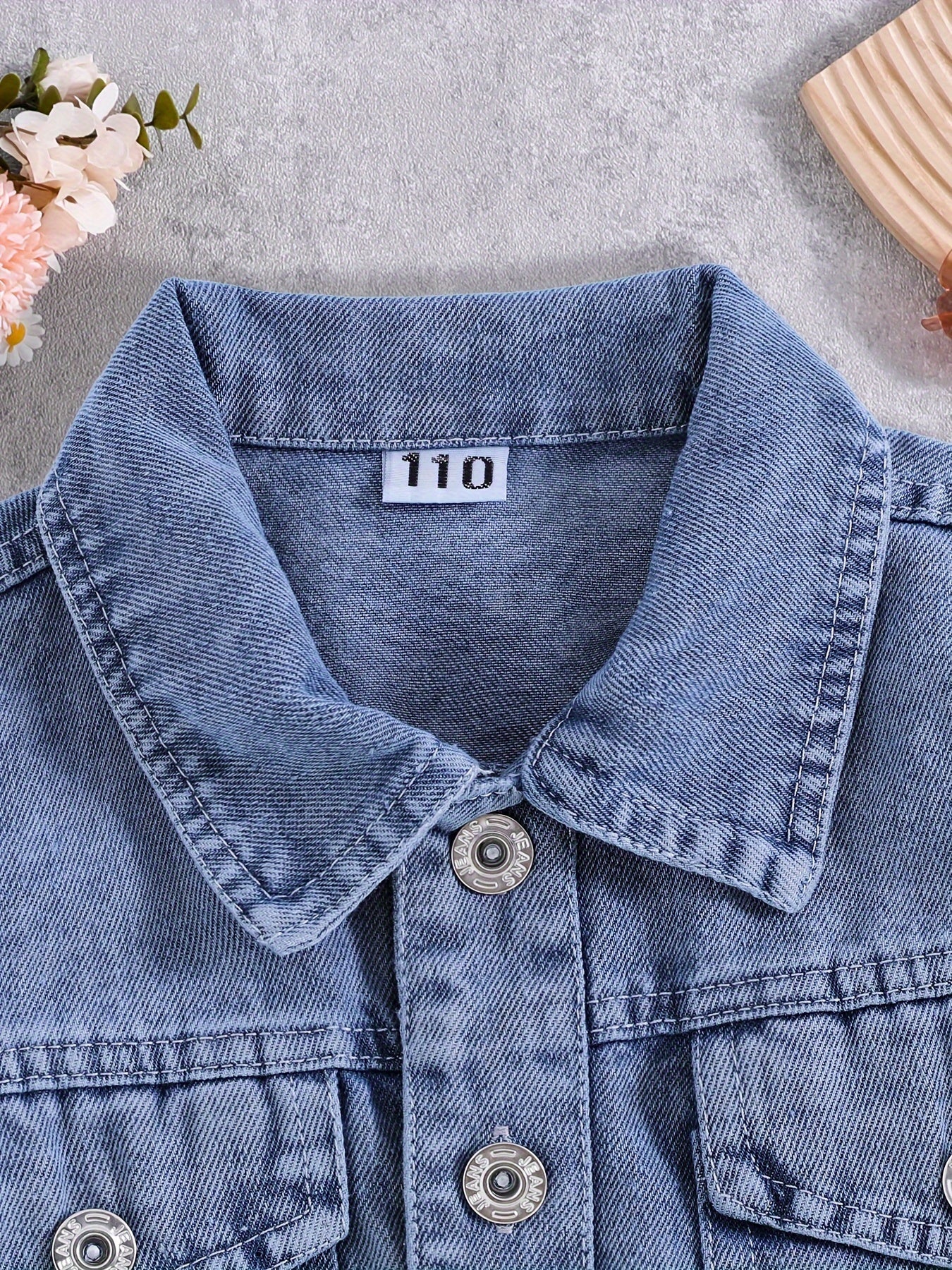 Girls Embroidered Denim Jacket with Rabbit Design Long Sleeve Fall Winter Casual