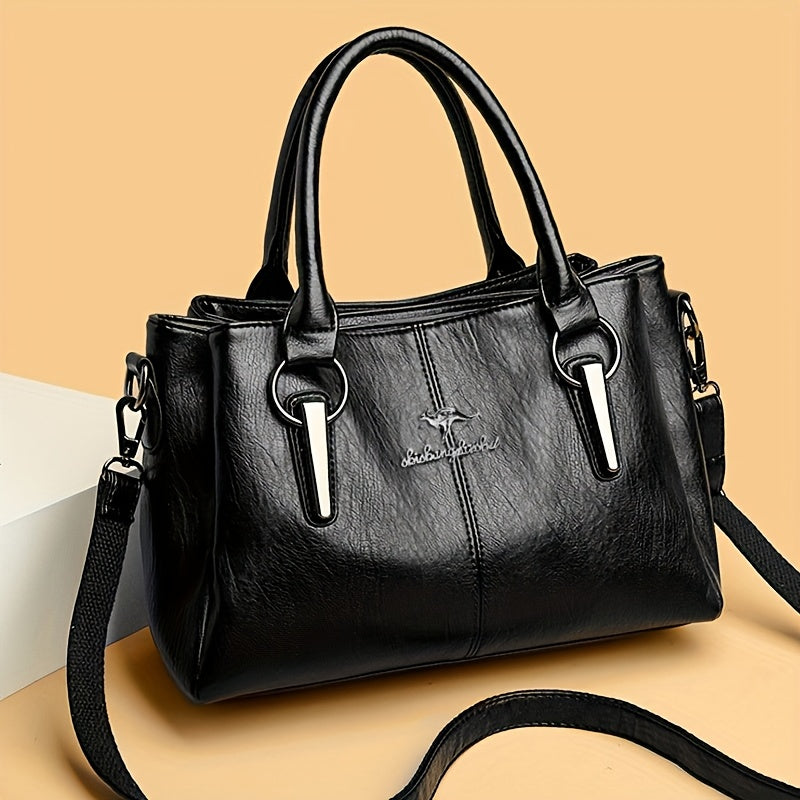 Black Tote Bag for Women with Detachable Strap and Starfish Embossed Design Large Capacity for Shopping and Daily Use