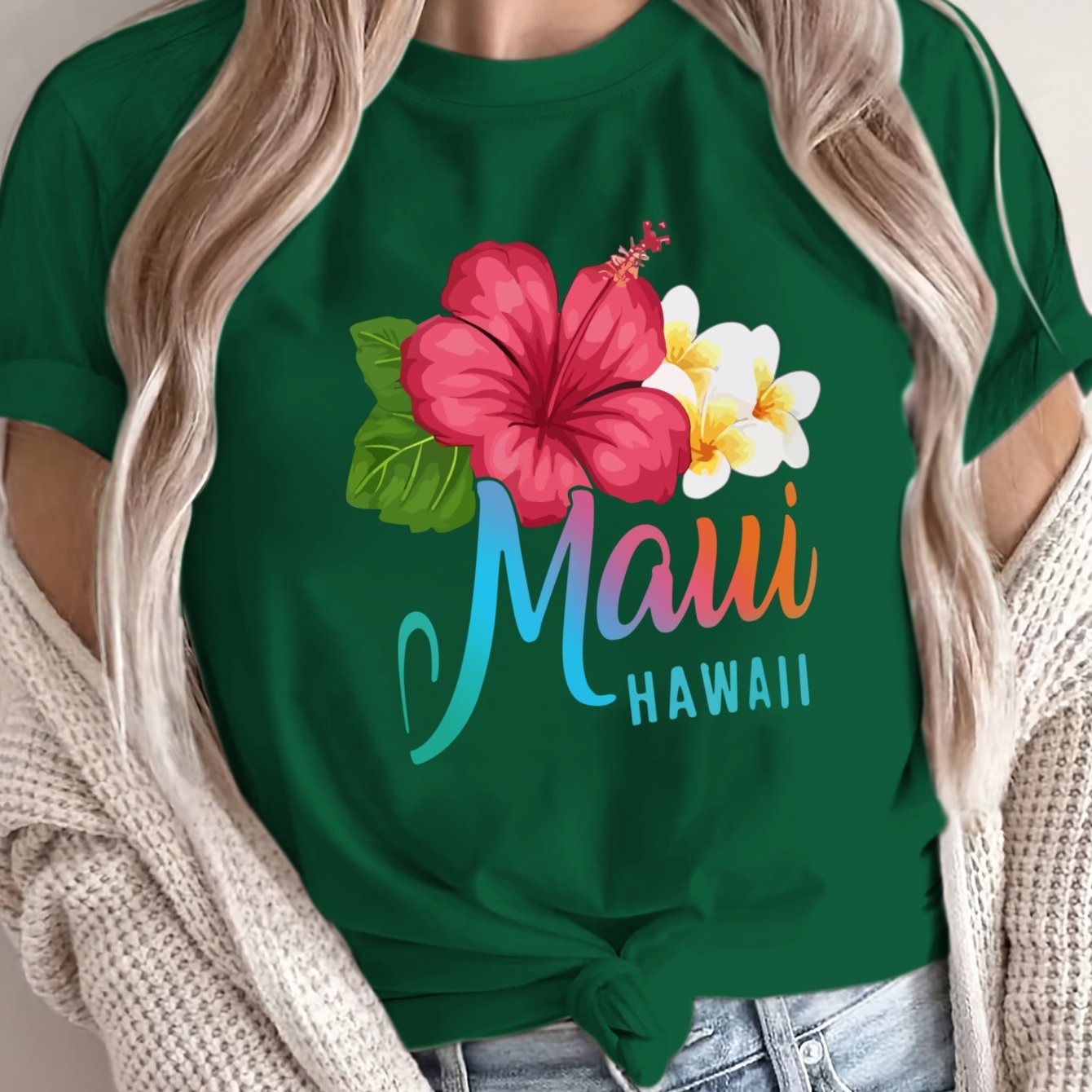 Women's Plus Size Loose Fit Hibiscus Floral T-Shirt Polyester Breathable Summer