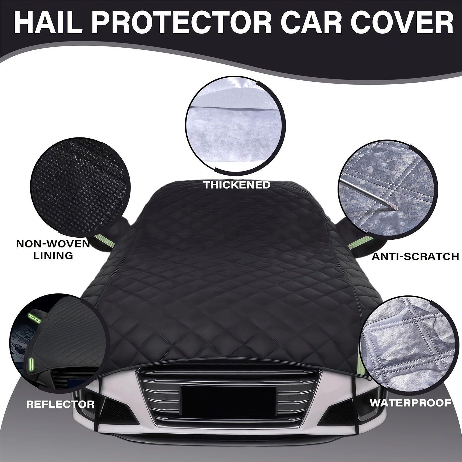 Quilted Hail Protector Car Cover for Most Vehicles Black Green Plush Material