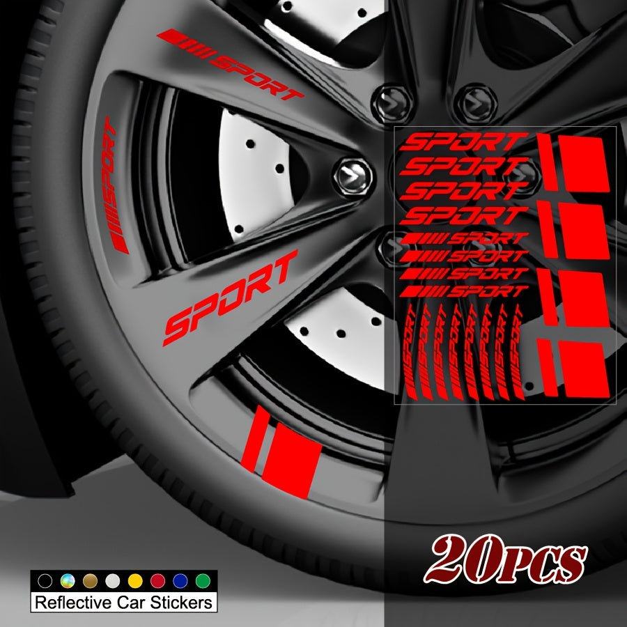 20Pcs Reflective Car Wheel Rim Vinyl Stickers Self-Adhesive Race Decals