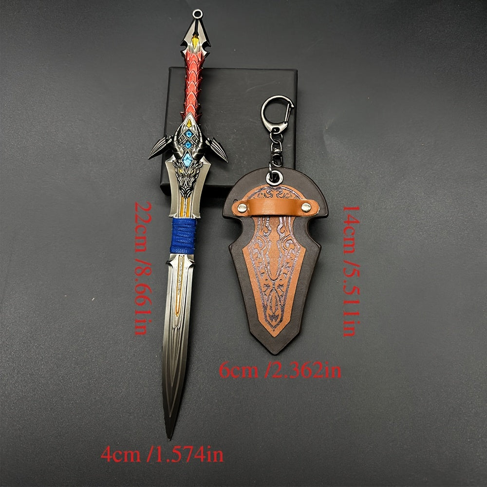 Metal Sword Keychain Retro Design Faux Leather Collectible Zinc Alloy Gift