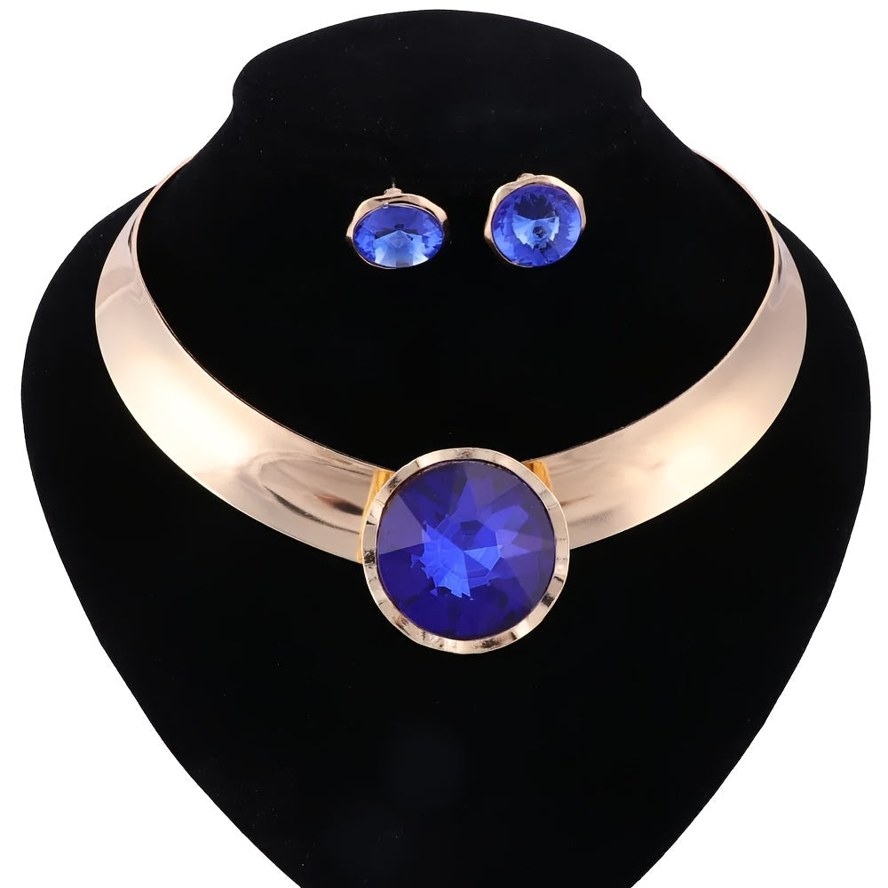 Ayollar uchun sintetik qizil toshlar bilan zargarlik buyumlari to'plami, alyuminiy chokeri va sirg'alar