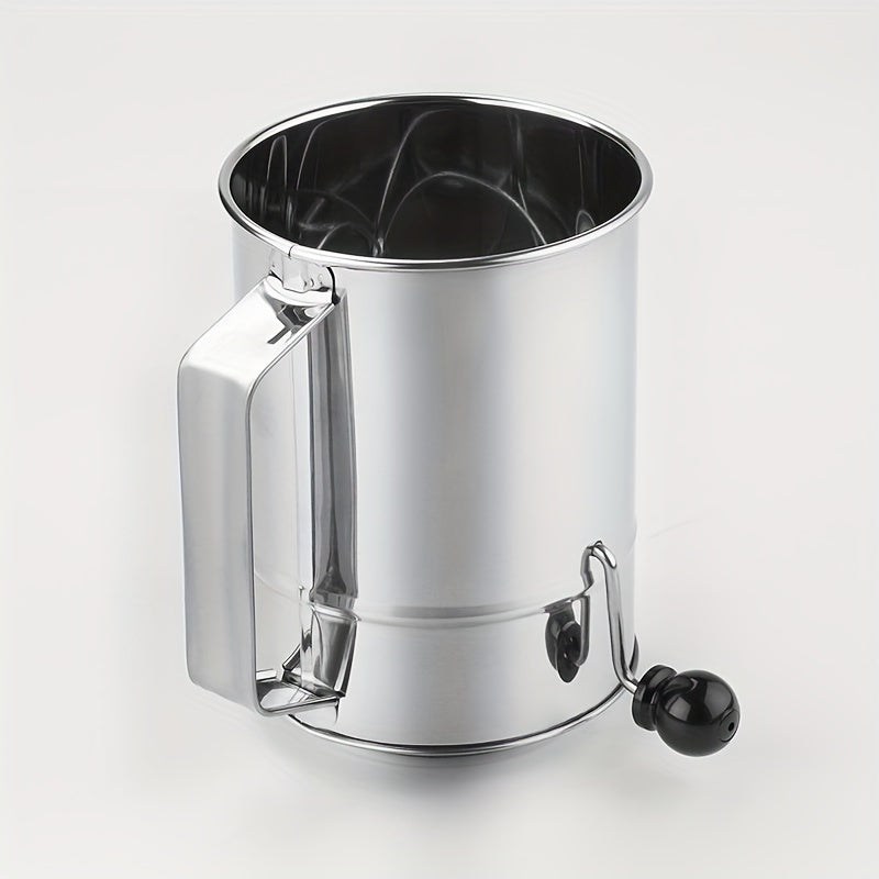 Stainless Steel Hand-Crank Flour Sifter 8-Cup Capacity Baking Cooking