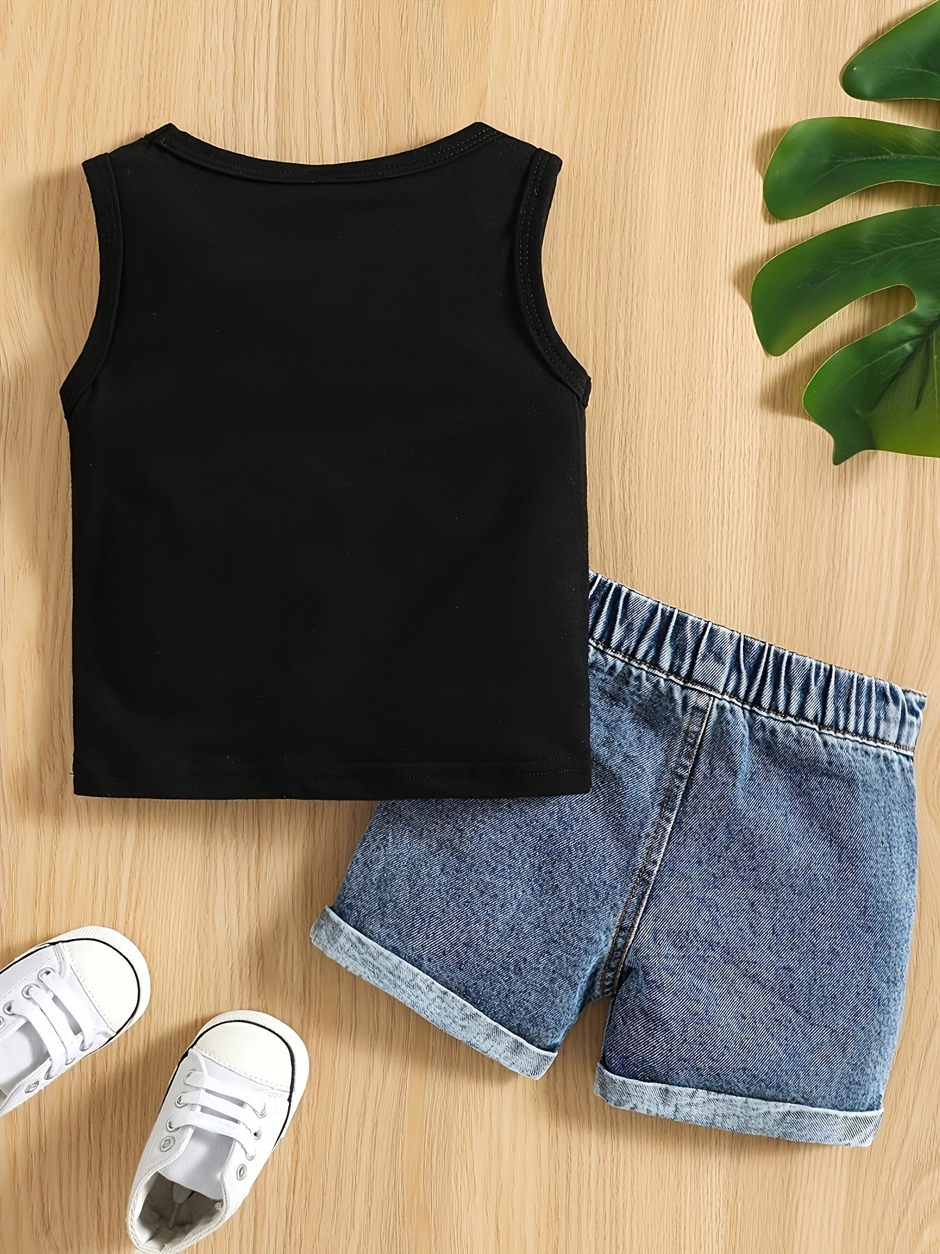 Kids Boys 2-Piece Outfit Sleeveless Tank Top Ripped Shorts Sports Style Polyester Spandex