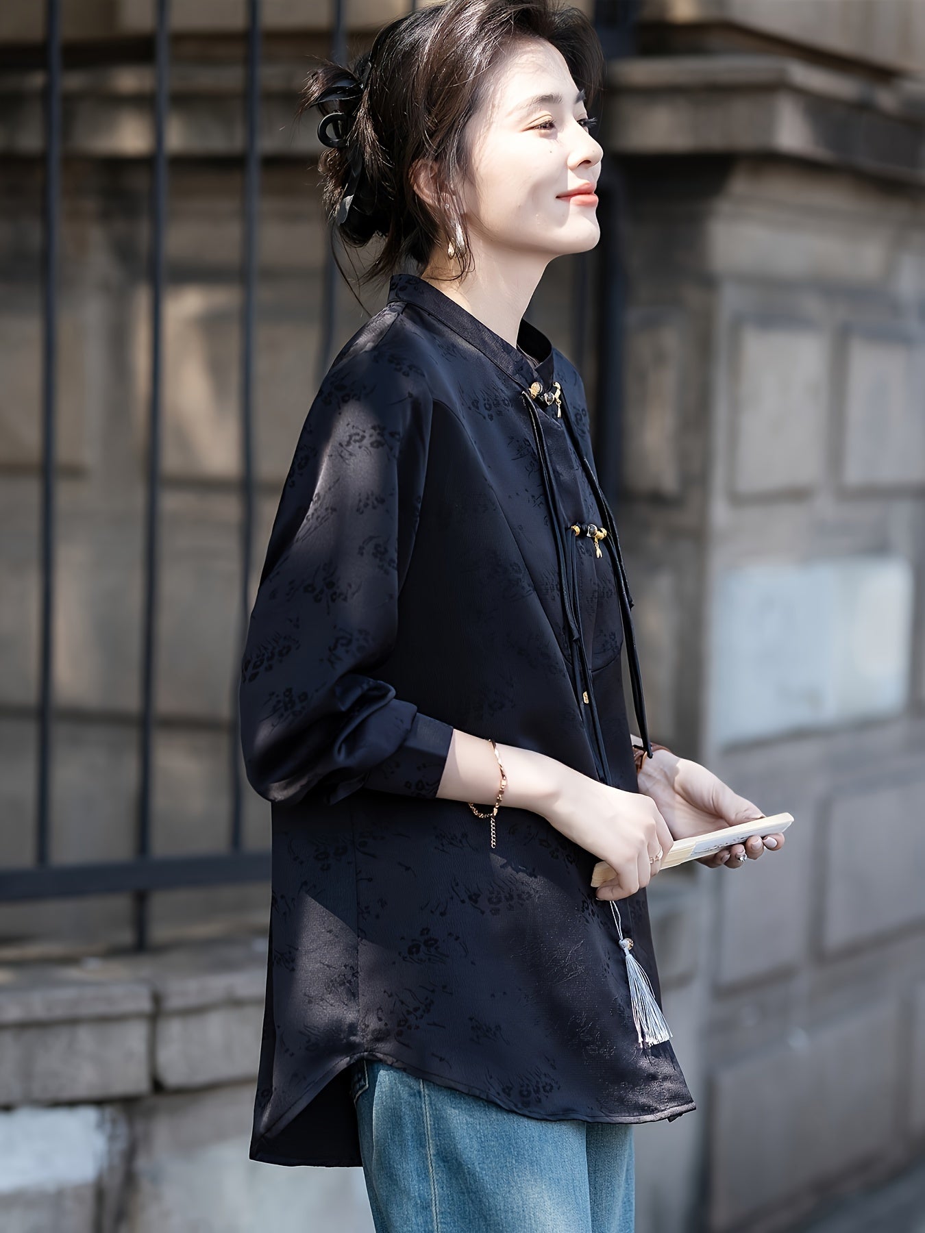 Women’s Vintage Button Shirt Autumn 2025 Modern Chinese Style, Casual Top