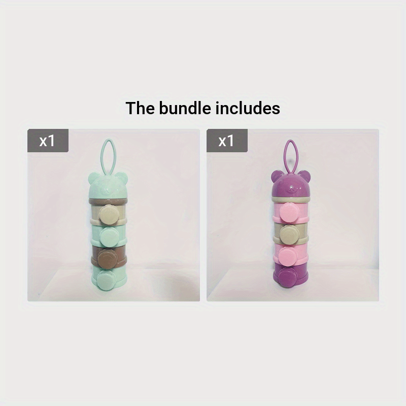 Caja de almacenamiento para snacks con diseño de oso de dibujos animados, de cuatro capas, reutilizable