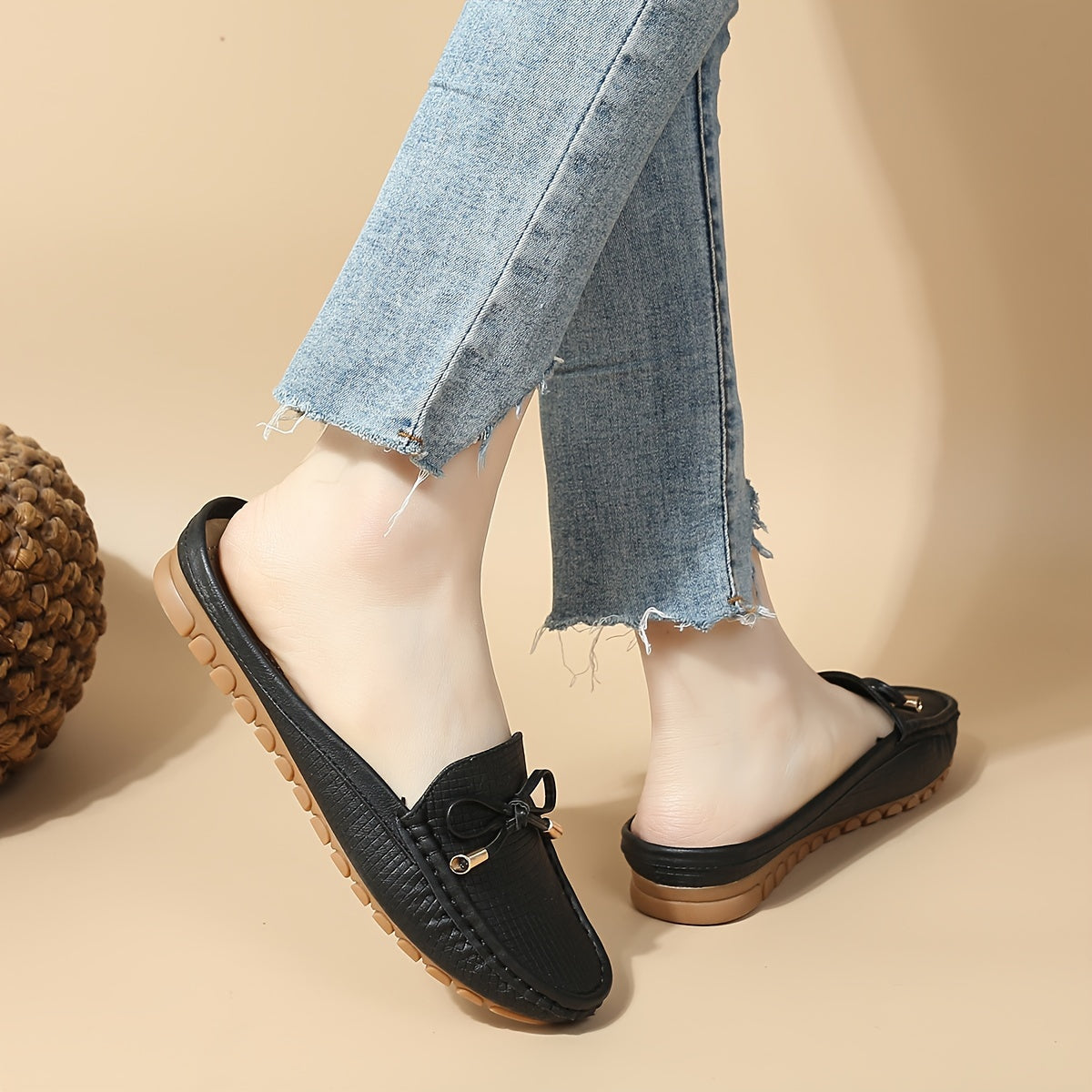 Women's Summer Slip-On Shoes with Bow Cap Toe Flat Heel