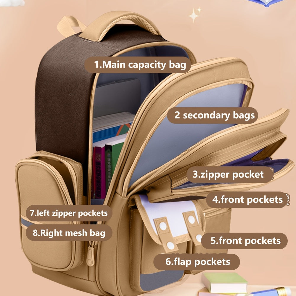 Girl Student Backpack Set 16 Inch Water-Resistant Nylon School Bag with Zipper