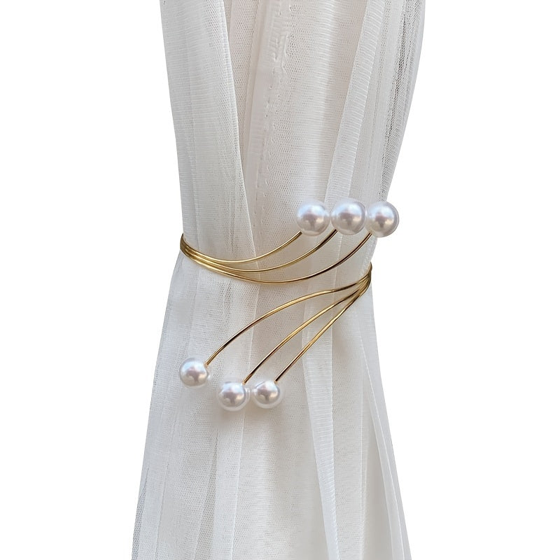 Stylish Metal Holdbacks for Curtains Faux Pearl Curtain Buckle Home Decor