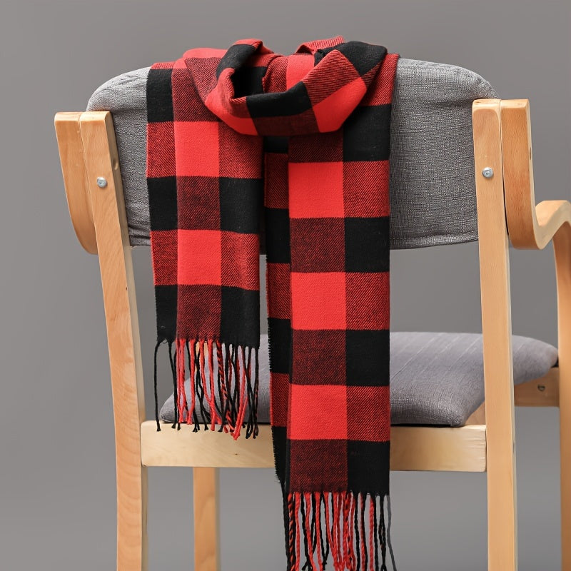 Unisex Plaid Scarf Winter Fashion Soft Polyester Fringe Casual Accessory