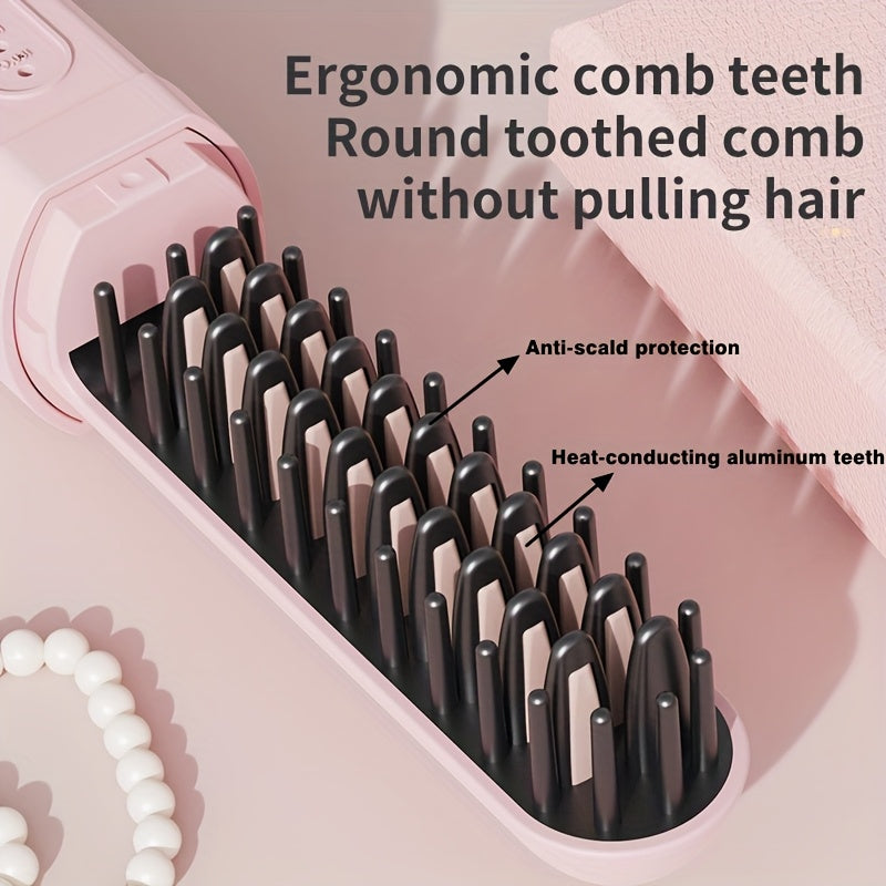 Портативная беспроводная щетка для выпрямления волос с USB-заряжаемой литиевой батареей, технологией защиты от ожогов, для влажного/сухого использования и функцией отрицательных ионов - идеально подходит для дома, путешествий и использования на улице.
