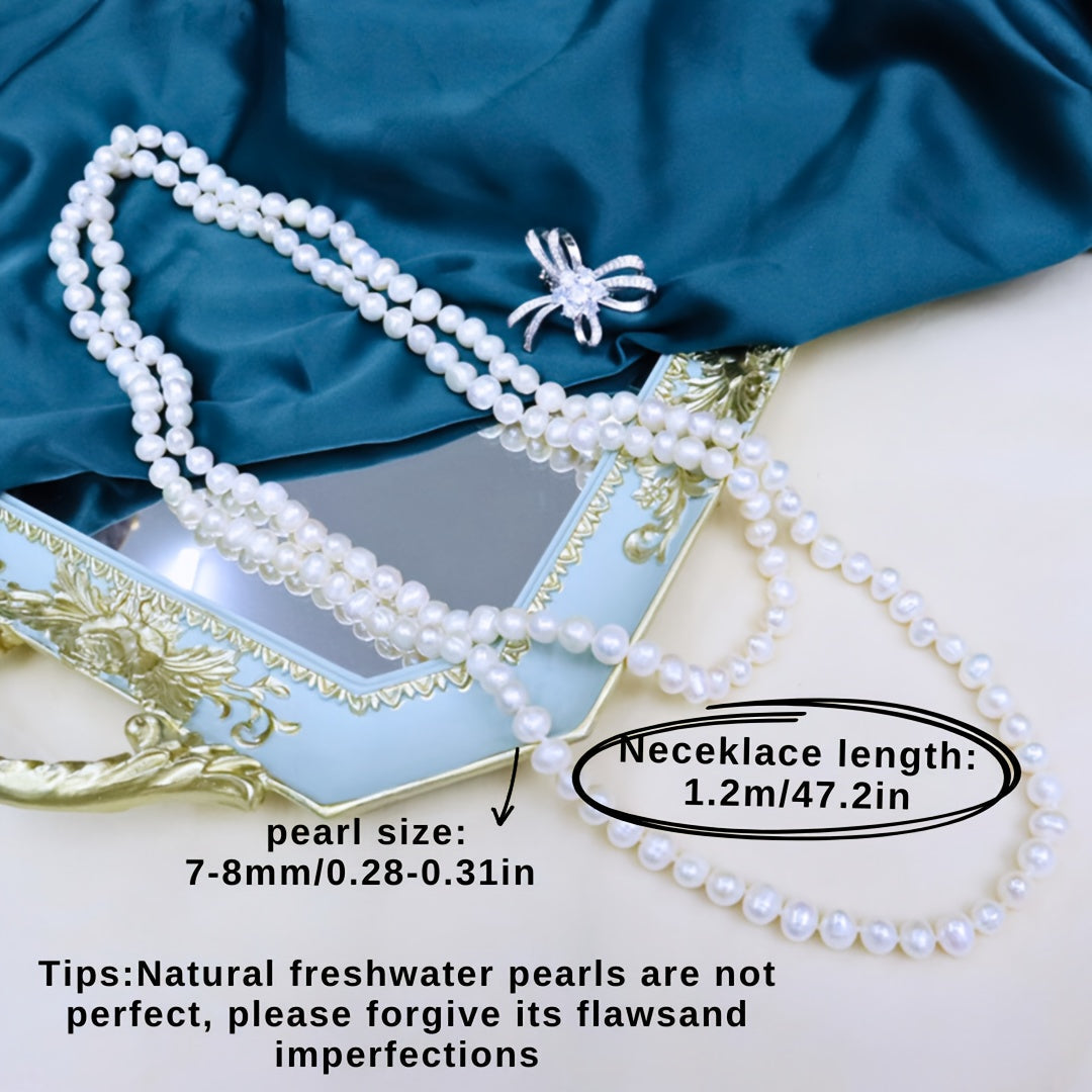 Freshwater Pearl Necklace 7-8mm Long Strand Elegant Multi-Wear Jewelry for Daily and Vacation