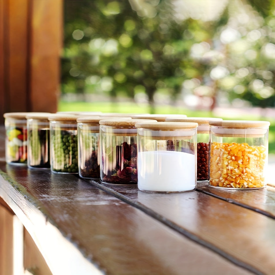 Mini Food Storage Container 5oz Glass Jar with Bamboo Lid for Herbs Sugar Salt Coffee