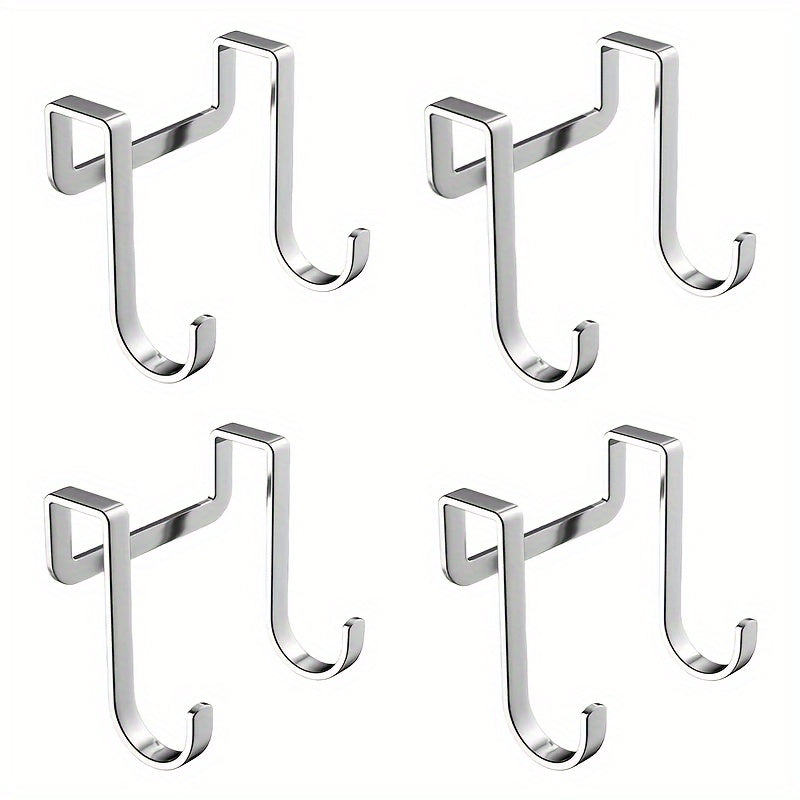 4-Pack Stainless Steel Wall Hooks No-Drill Rust-Resistant for Kitchen Bathroom Storage