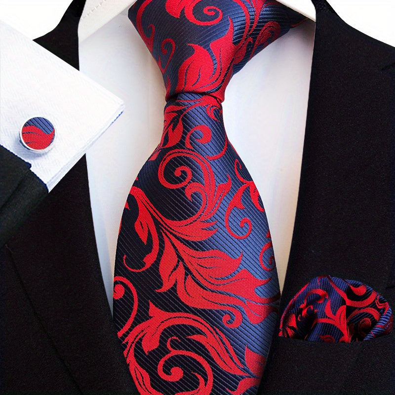 Men's Gold Paisley Three-Piece Suit Set with Tie and Pocket Square