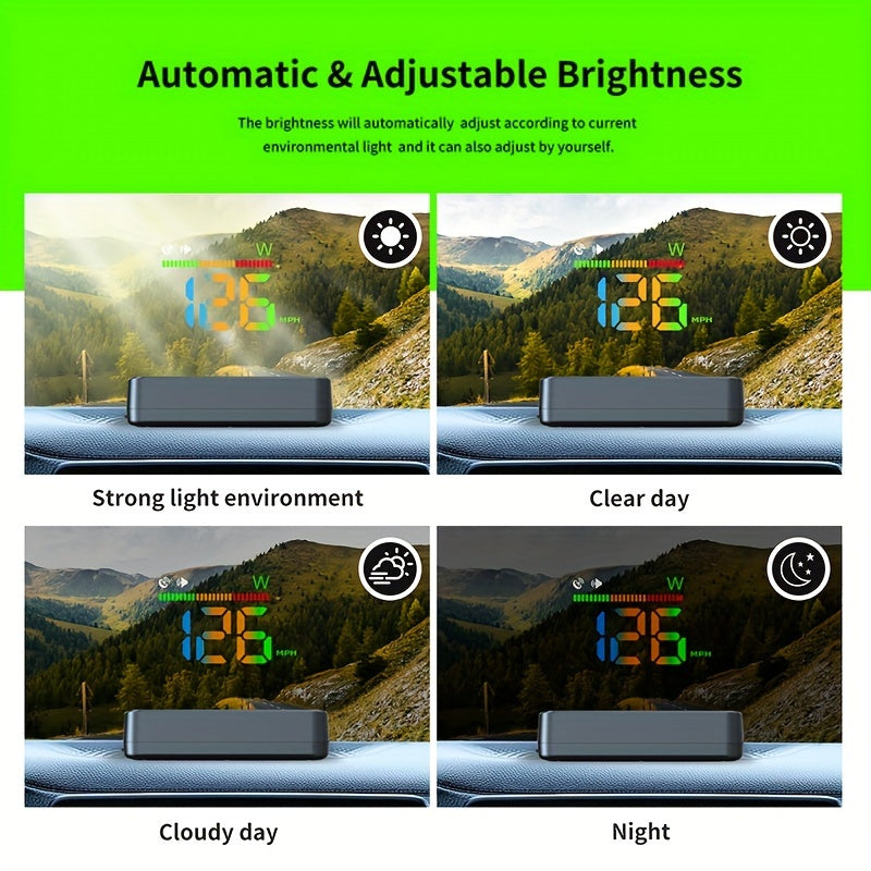 Universal Digital Speedometer HUD for Cars with Speed, Compass, LED Atmosphere Light