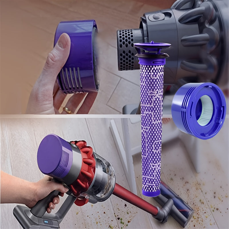 V7 V8 simsiz tayoqli changyutgichlar uchun almashtirish to'plami 3 ta old filtr, 3 ta keyingi filtr va tozalash vositasini o'z ichiga oladi. Changyutgich qismlari #965661-01 va 967478-01 bilan mos keladi.