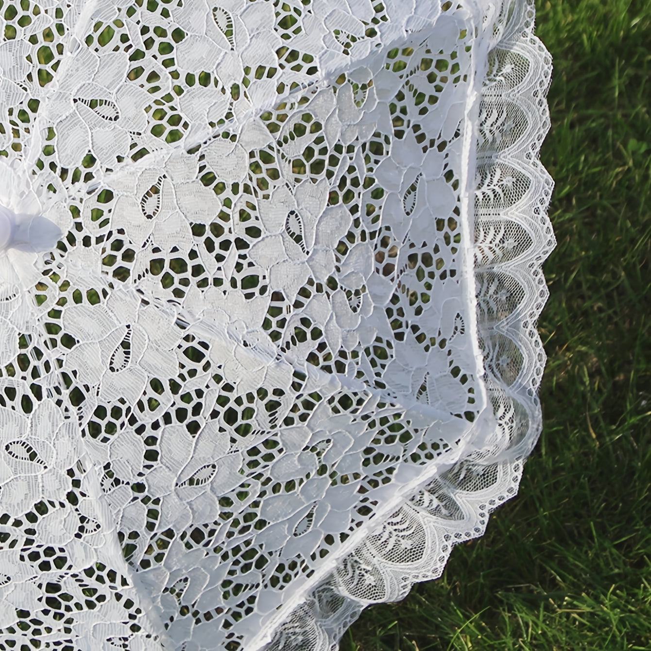 White Lace Embroidered Floral Bridal Umbrella for Weddings and Parties