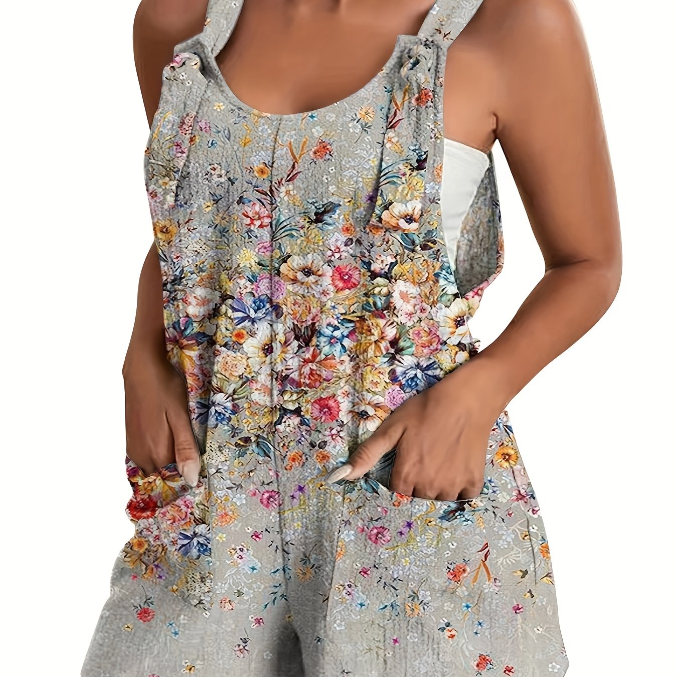 Plus Size Women's Summer Rompers Polyester Spandex Sleeveless Jumpsuit