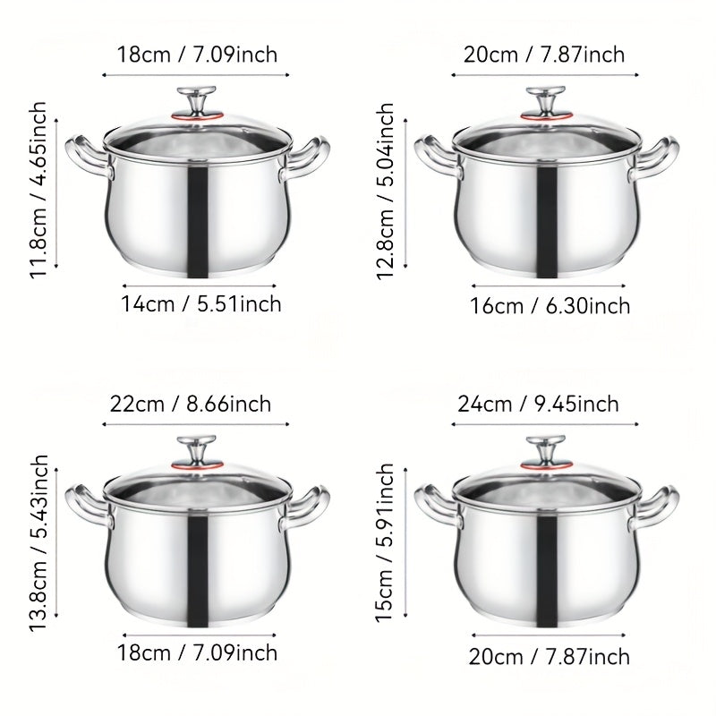 Juego de 8 piezas de ollas de acero inoxidable con gran capacidad y asas resistentes al calor