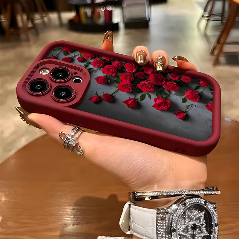 Luxury Red Rose TPU Phone Case for iPhone 16 15 14 13 12 11 XR XS Max Plus