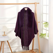 Winter Shawl with Faux Fur Collar Solid Color Loose Fit Knit Wrap Coat