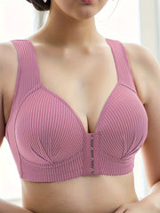 Striped Push-Up Bra Medium Support Polyester Elastane Knit Fabric Non-Removable Padding