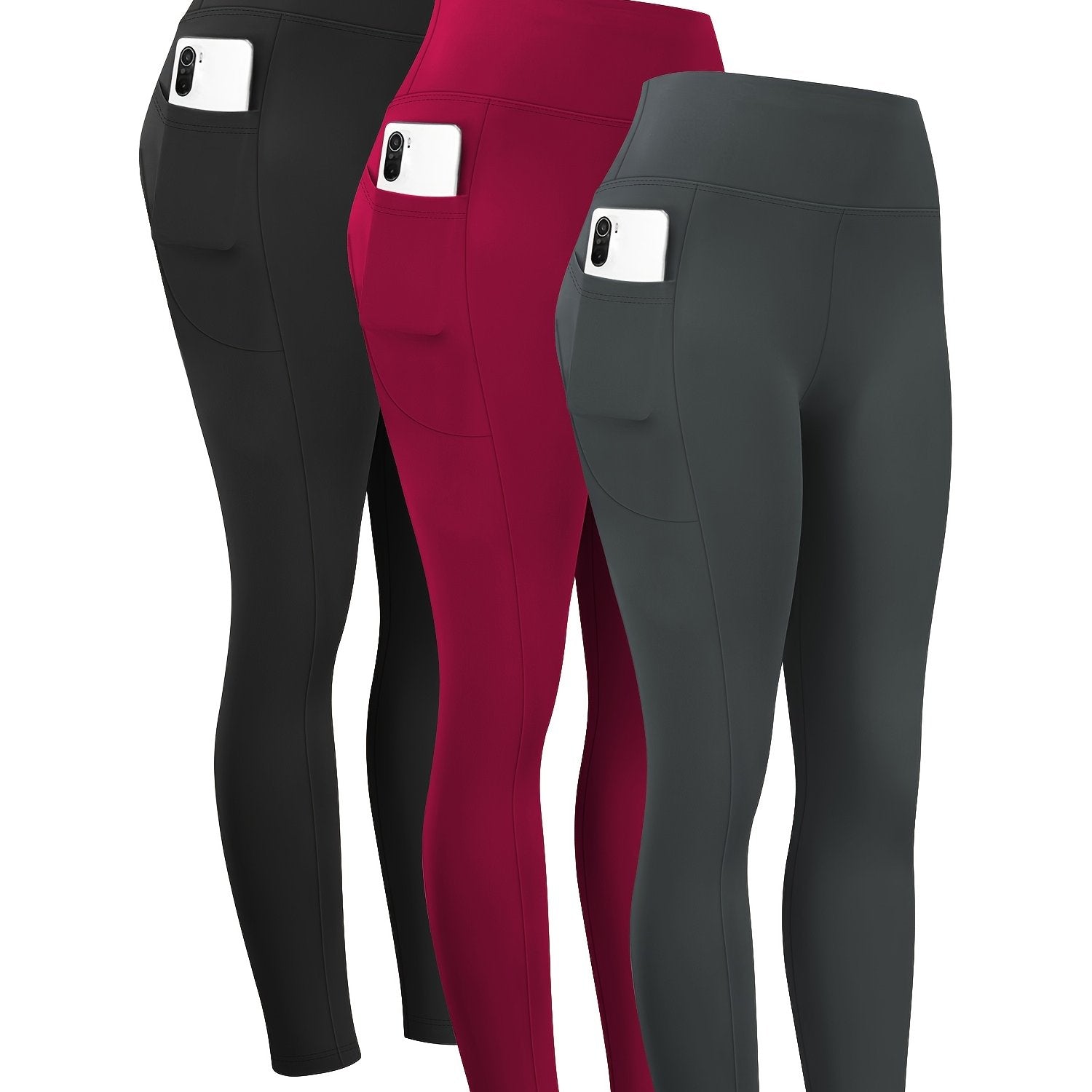 Women High Waist Tummy Control Yoga Leggings with Pockets Black 9/10 Length