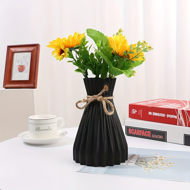 Plastic Vase with Jute Rope Accent for Artificial and Dried Flowers 7x17.5cm