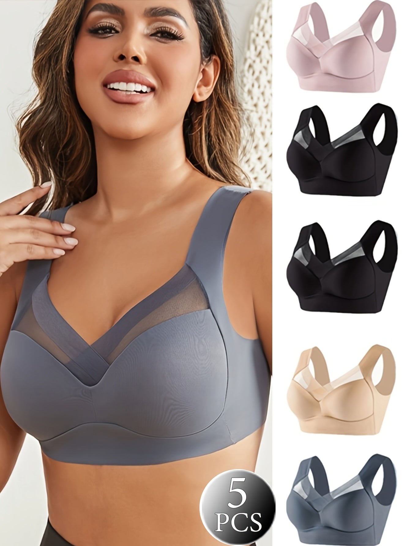 Ladies Full Coverage Bralette Pack Polyamide Non-Wired Breathable Mesh Black White