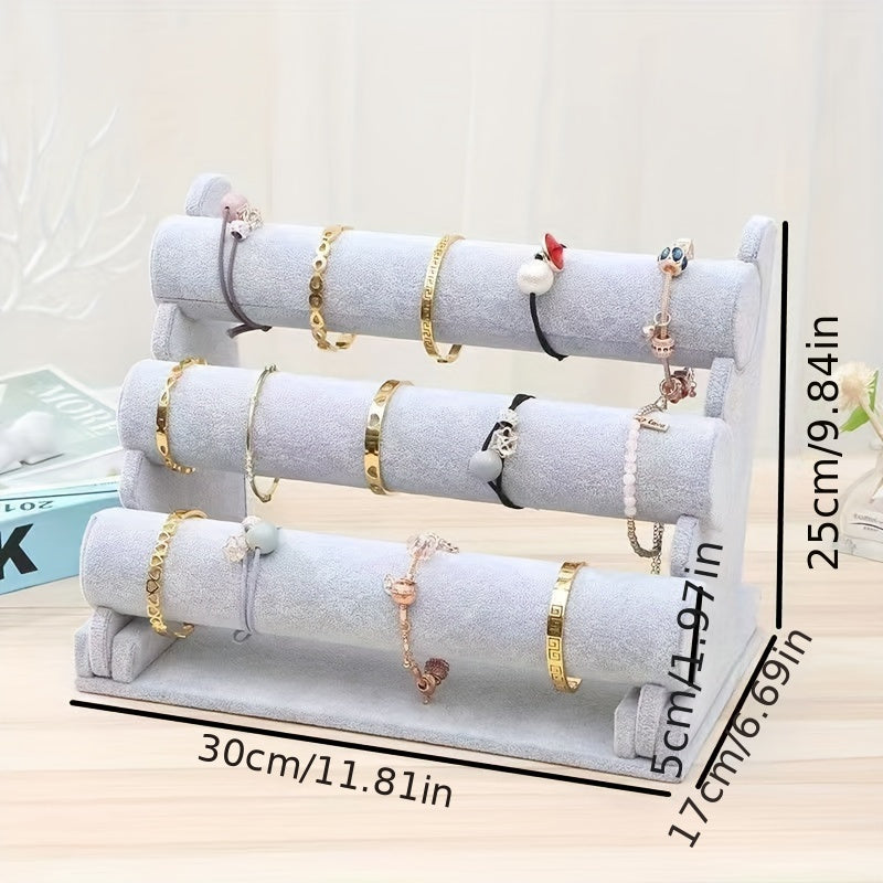 Velvet zargarlik buyumlarini namoyish qilish standi yog'och asos bilan marmar teksturasi ko'p darajali tashkilotchi bilan bilakuzuklar, soatlar va uy bezaklari uchun