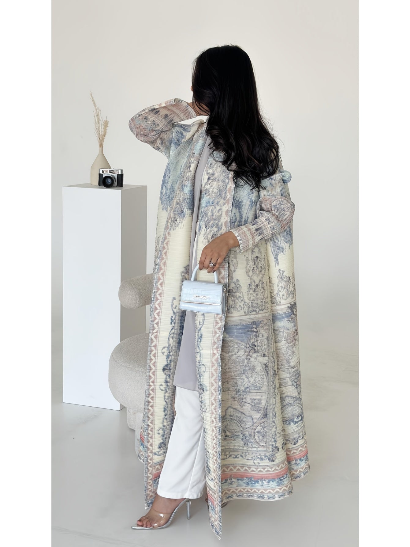 Plus Size High-Stretch Geometric Print Long Robe for Women Casual Formal