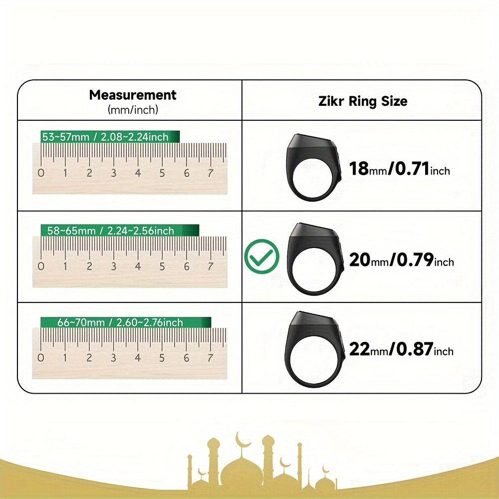 Smart Ring Black Gray 20mm Zikr Ring Lite Ramadan Mubarak