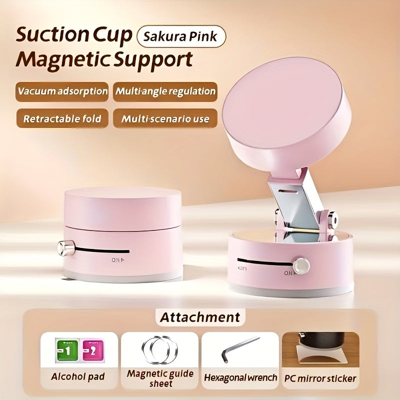 Foldable 360-Degree Double-Sided Magnetic Phone Holder with Suction for One-Hand Use