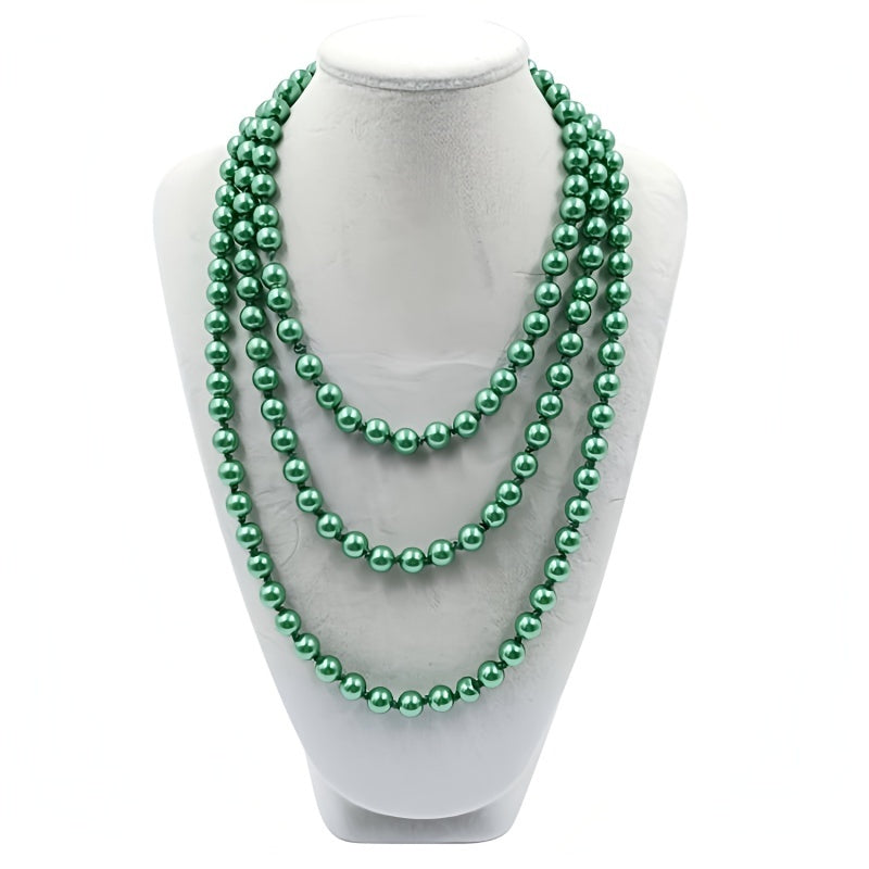 Women’s Multilayer Sweater Chain Necklace with Glass Imitation Pearls 8mm 1.5m