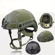 Green Fiberglass Tactical Helmet with Adjustable Suspension for Outdoor Sports and Paintball