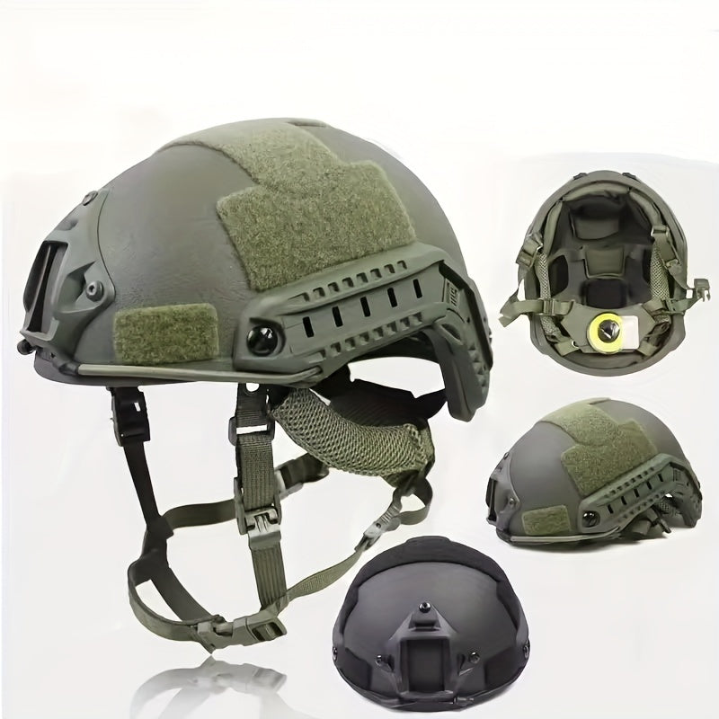 Green Fiberglass Tactical Helmet with Adjustable Suspension for Outdoor Sports and Paintball