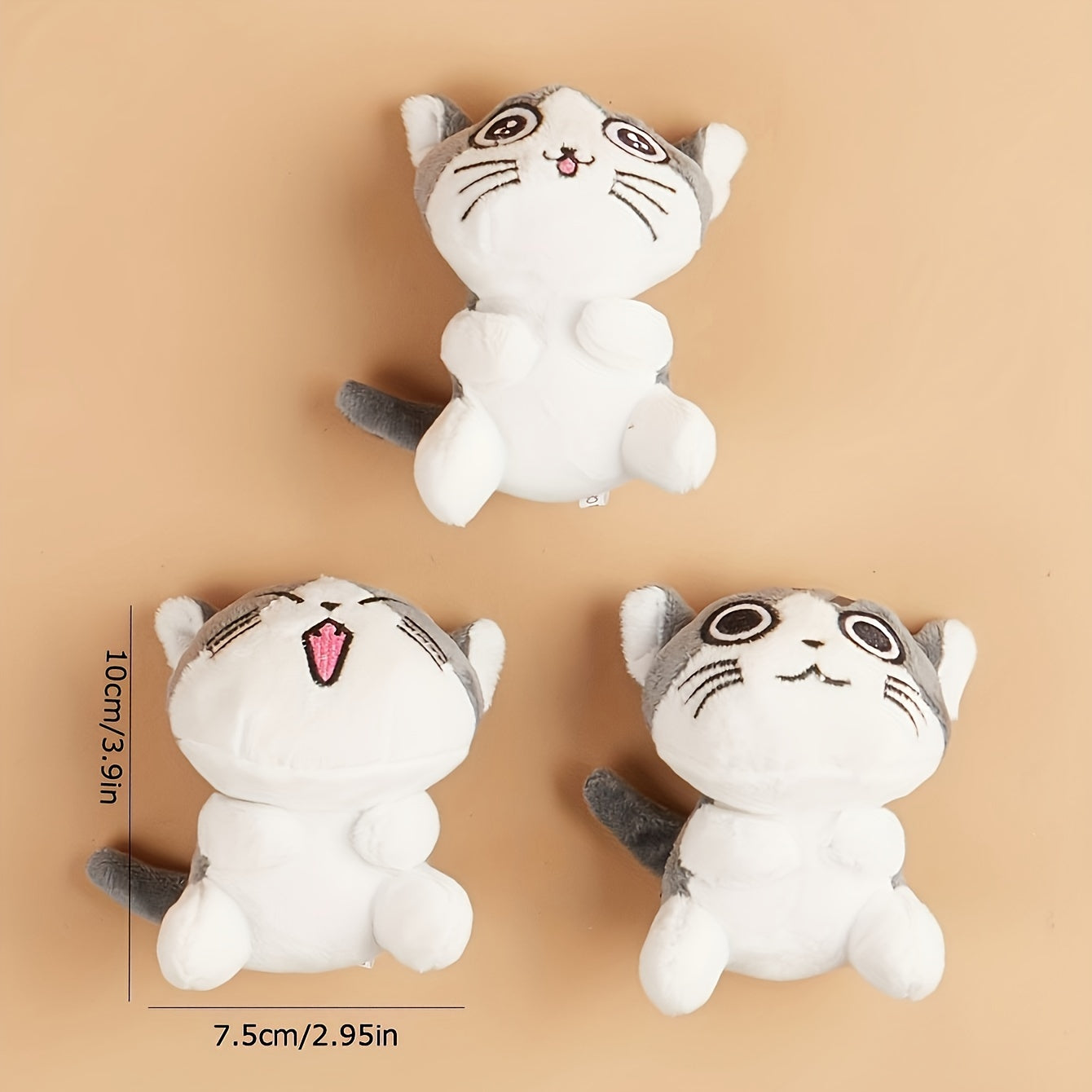 Soft Plush Cat Toy with Cartoon Cat Design in Light Brown White Gray Pink for Small Pets