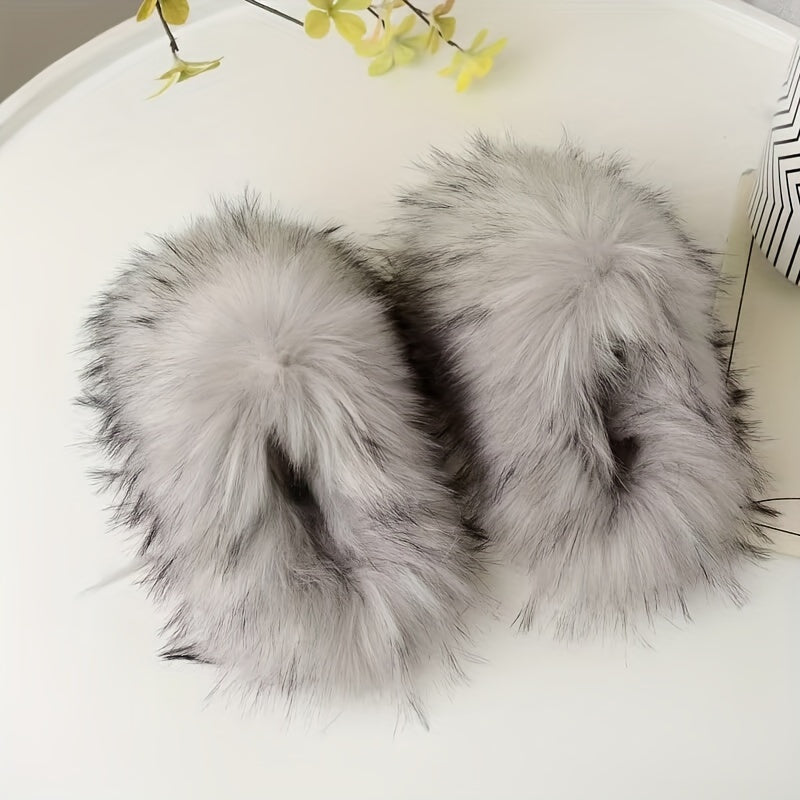 Women's Fluffy Faux Fur Slippers Soft Sole Cozy Winter Fuzzy Shoes